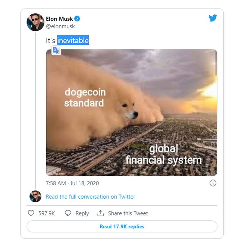 Bài tweet của tỷ phú Elon Musk ủng hộ Dogecoin