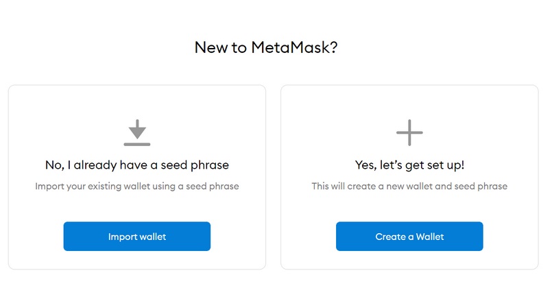 Ví Metamask cho phép nhập ví có sẵn hoặc tạo ví