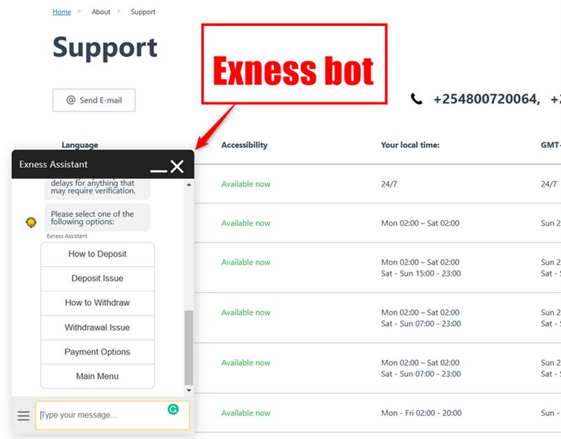 Bot hỗ trợ khách hàng tại Exness