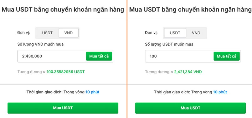 Chọn lượng USDT/VND để mua USDT T-REX