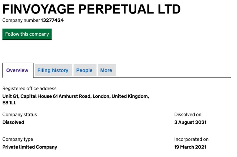 FinVoyage Perpetual Ltd bị giải thể