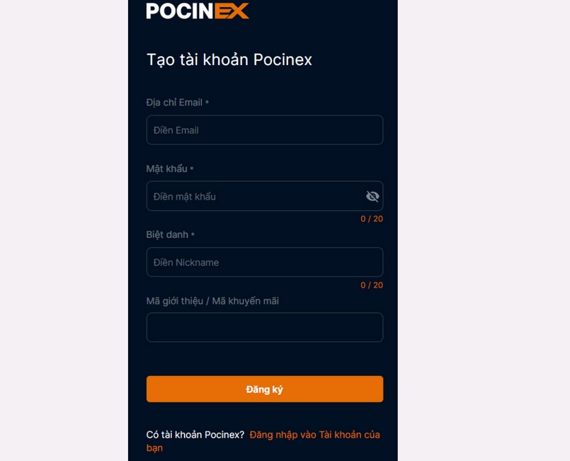 Cách đăng ký, đăng nhập Pocinex. net