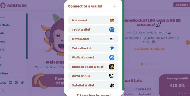 Kết nối ví của bạn với Apeswap